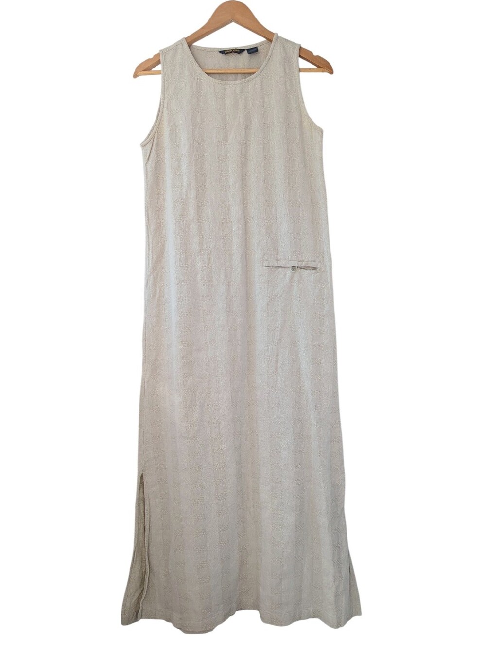 Vintage Woolrich Textured Woven Beige Sleeveless Maxi Dress